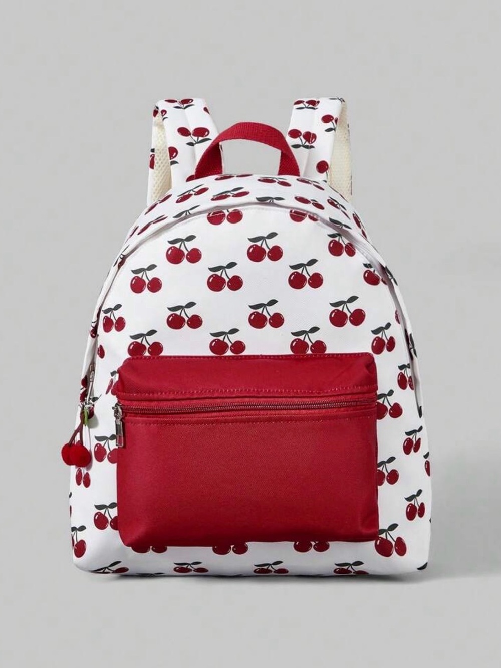 ROMWE White Cherry Print Backpack with Red Pocket